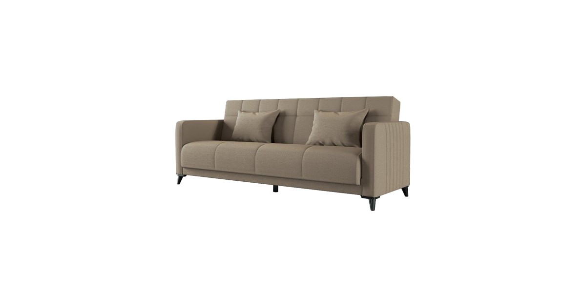 Divano Letto 2 Posti Con Contenitore - Schienale Regolabile, Braccioli Con Vano Portaoggetti, Colore Beige
