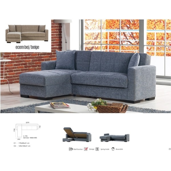 Divano Letto Contenitore Angolare In Tessuto Con Braccioli Merlin Grigio