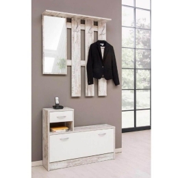 Mobile Ingresso 100 Cm Con Specchio Rudolf Bianco Anticato