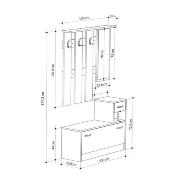 Mobile Ingresso 100 Cm Con Specchio Rudolf Grigio