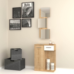 Mobile ingresso Lion con specchi anta cassetto rovere bianco
