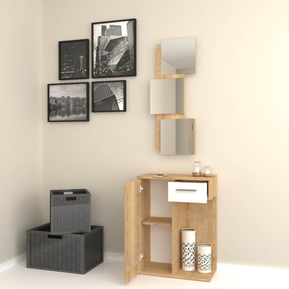 Mobile ingresso Lion con specchi anta cassetto rovere bianco