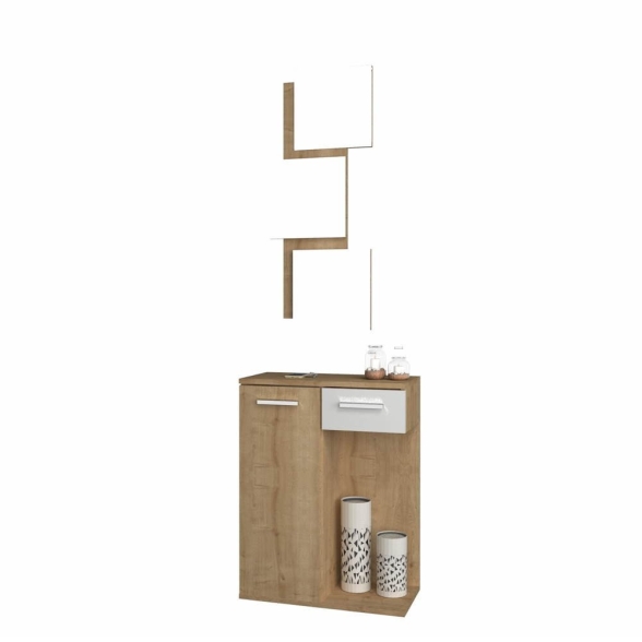 Mobile ingresso Lion con specchi anta cassetto rovere bianco