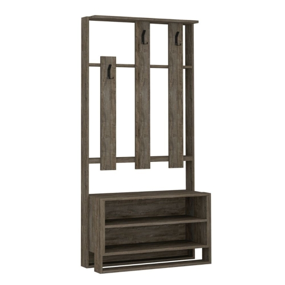 Mobile Ingresso Con Appendiabiti E Vani 90x36x180 Chester Noce
