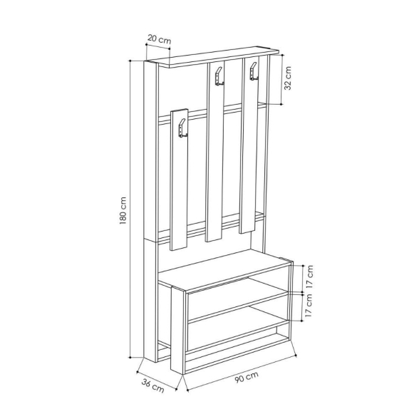 Mobile Ingresso Con Appendiabiti E Vani 90x36x180 Chester Noce