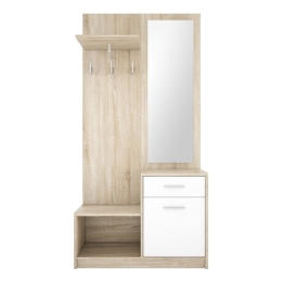 Mobile ingresso Nepo con specchio rovere bianco e rovere effetto legno