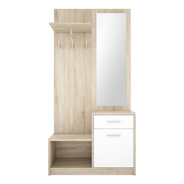 Mobile ingresso Nepo con specchio rovere bianco e rovere effetto legno