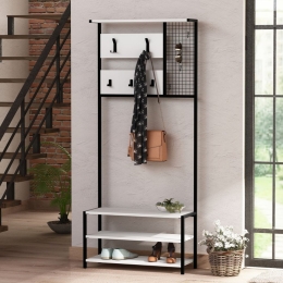 Scaffale Ingresso Industrial Con Appendiabiti E Scarpiera Nomad Bianco