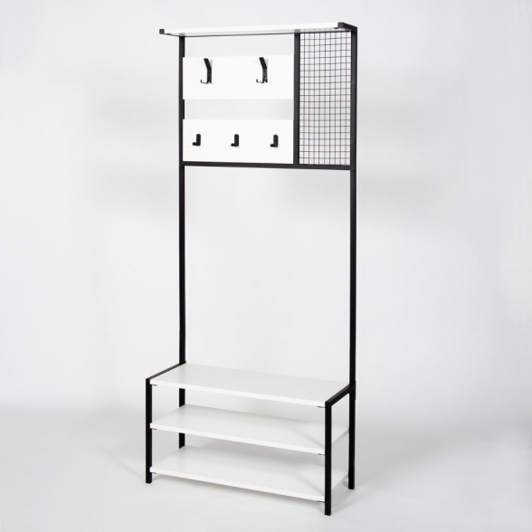 Scaffale Ingresso Industrial Con Appendiabiti E Scarpiera Nomad Bianco