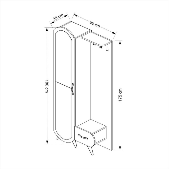 Armadio Da Ingresso Con Anta A Specchio 80x35x180 Kerry Bianco