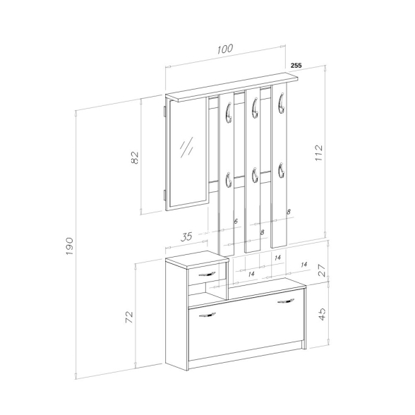 Mobile Ingresso 100 Cm Con Specchio Rudolf Beton