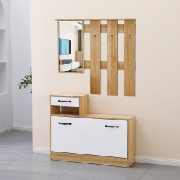 Mobile ingresso con specchio e scarpiera e bianco e rovere Rudolf XL