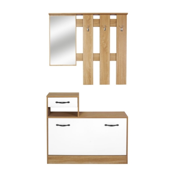 Mobile ingresso con specchio e scarpiera e bianco e rovere Rudolf XL