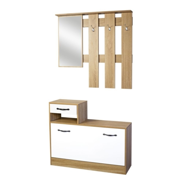 Mobile ingresso con specchio e scarpiera e bianco e rovere Rudolf XL