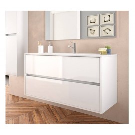 Mobile bagno sospeso 100 cm con lavabo, specchio e applique led Salgar Noja 1000 bianco