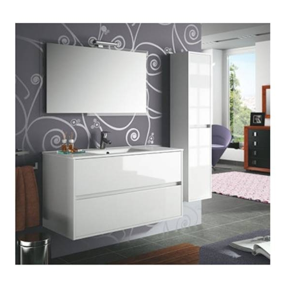 Mobile bagno sospeso 100 cm con lavabo, specchio e applique led Salgar Noja 1000 bianco