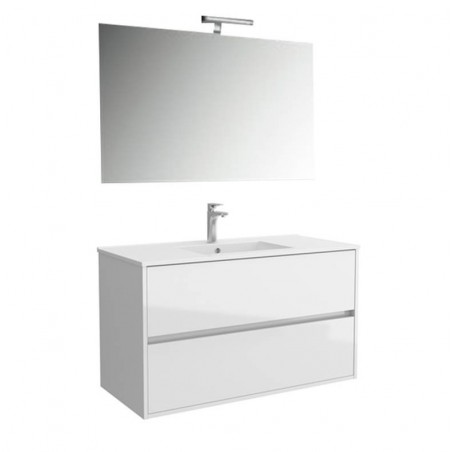 Mobile bagno sospeso 100 cm con lavabo, specchio e applique led Salgar Noja 1000 bianco
