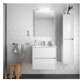 Mobile bagno sospeso 70 cm con lavabo, specchio e applique led Salgar Noja 700 bianco