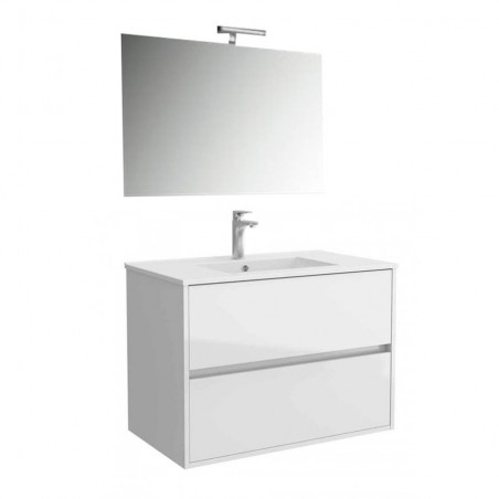 Mobile bagno sospeso 70 cm con lavabo, specchio e applique led Salgar Noja 700 bianco