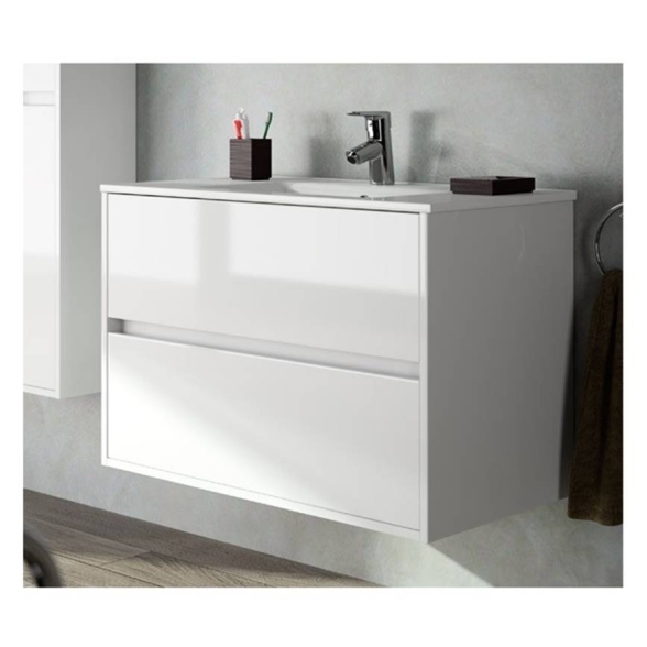 Mobile bagno sospeso 70 cm con lavabo, specchio e applique led Salgar Noja 700 bianco