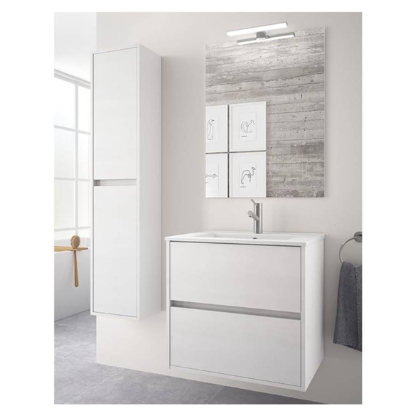 Mobile bagno sospeso 70 cm con lavabo, specchio e applique led Salgar Noja 700 bianco