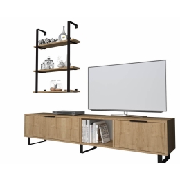 Parete Attrezzata Soggiorno 180 Cm Porta TV E Libreria Rovere Zenon