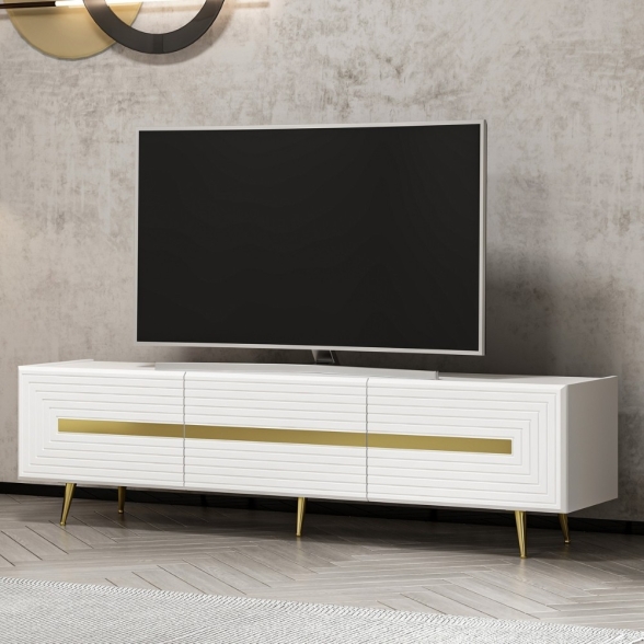 Mobile porta tv 180 cm con inserti dorati bianco serigrafato Jose