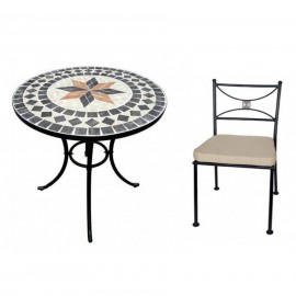 Set tavolo rotondo 60 cm in mosaico di pietra Capri Domus + 2 sedie Praiano Domus