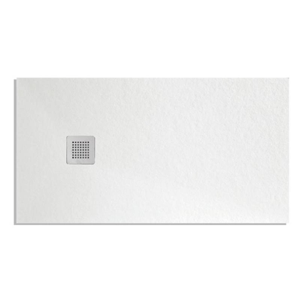 Piatto doccia FLAT 80x100 cm bianco effetto pietra in mineralmarmo con griglia e piletta sifonata Jonathan