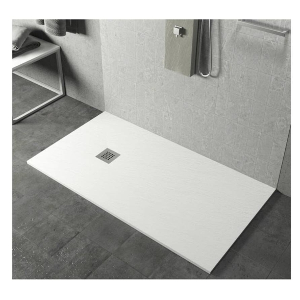 Piatto doccia FLAT 80x100 cm bianco effetto pietra in mineralmarmo con griglia e piletta sifonata Jonathan