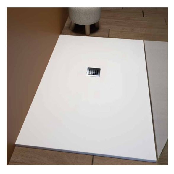 Piatto doccia FLAT 80x100 cm bianco effetto pietra in mineralmarmo con griglia e piletta sifonata Jonathan