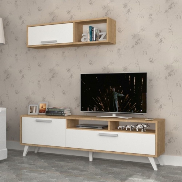 Mobile Porta TV Slim 80x35x47h Rovere E Bianco D2306TV180M109