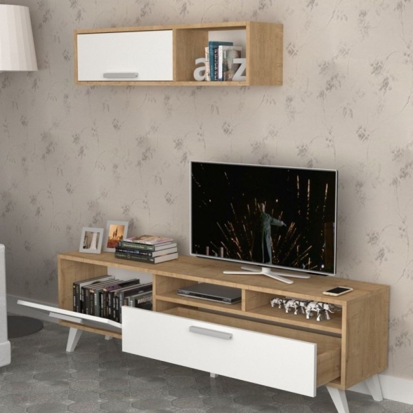 Mobile Porta TV Slim 80x35x47h Rovere E Bianco D2306TV180M109