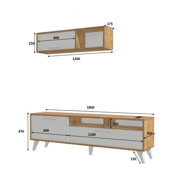 Mobile Porta TV Slim 80x35x47h Rovere E Bianco D2306TV180M109