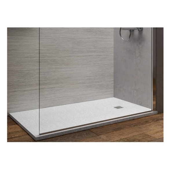 Piatto doccia FLAT 80x100 cm bianco effetto pietra in mineralmarmo con griglia e piletta sifonata Jonathan
