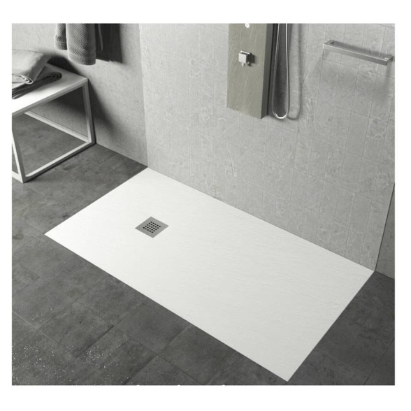 Piatto doccia FLAT 80x100 cm bianco effetto pietra in mineralmarmo con griglia e piletta sifonata Jonathan