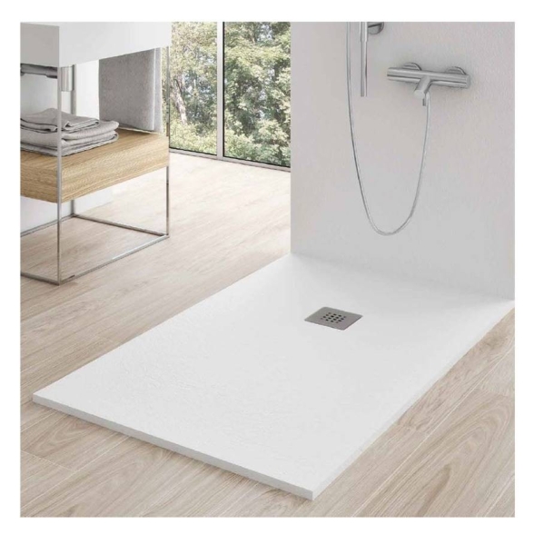 Piatto doccia FLAT 80x120 cm bianco effetto pietra in mineralmarmo con griglia e piletta sifonata Jonathan