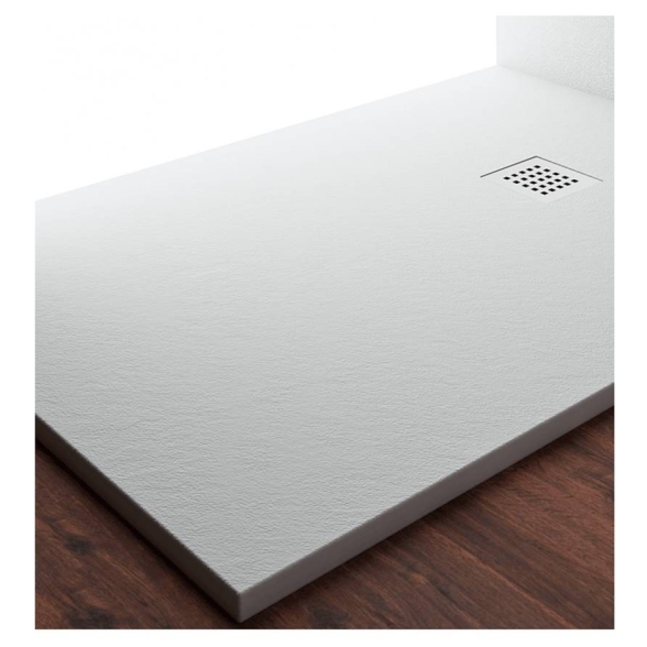 Piatto doccia FLAT 80x120 cm bianco effetto pietra in mineralmarmo con griglia e piletta sifonata Jonathan
