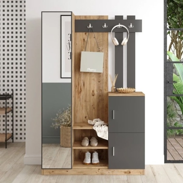 Mobile Ingresso Con Scarpiera E Specchio Rovere E Antracite Roger