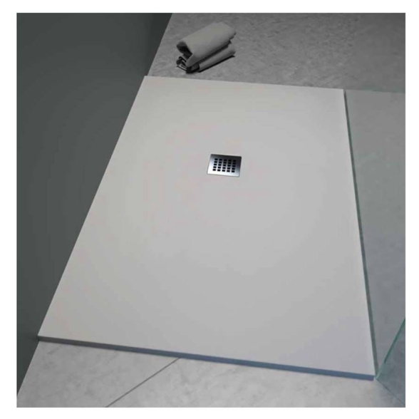 Piatto doccia FLAT 80x120 cm grigio chiaro effetto pietra in mineralmarmo con griglia e piletta sifonata Jonathan