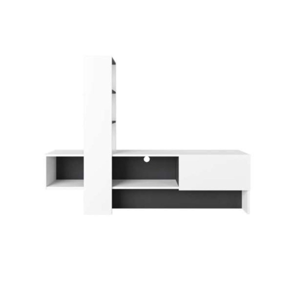 Mobile porta TV 180 cm bianco e antracite con libreria Troya