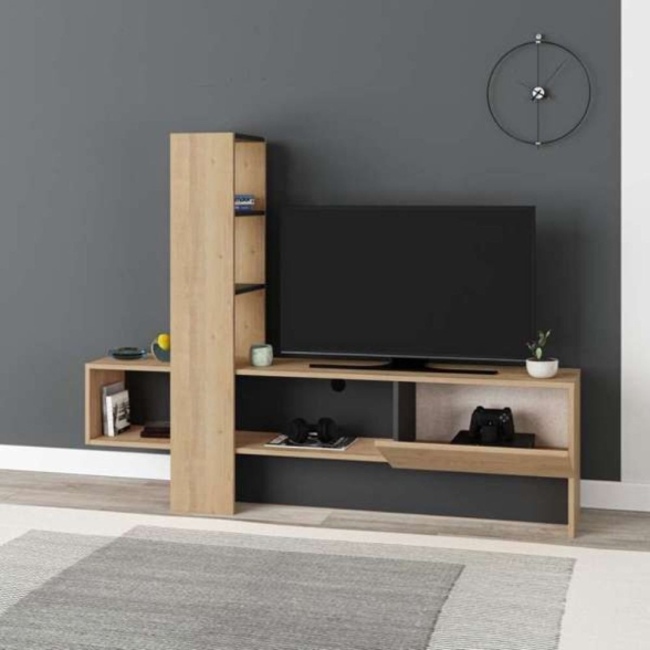 Mobile porta TV 180 cm rovere e antracite con libreria Troya