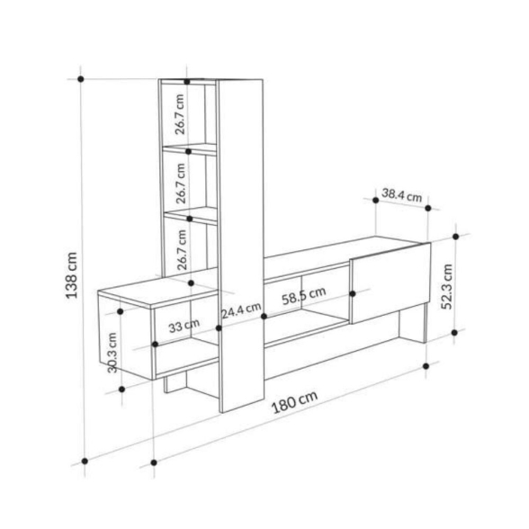 Mobile porta TV 180 cm rovere e antracite con libreria Troya