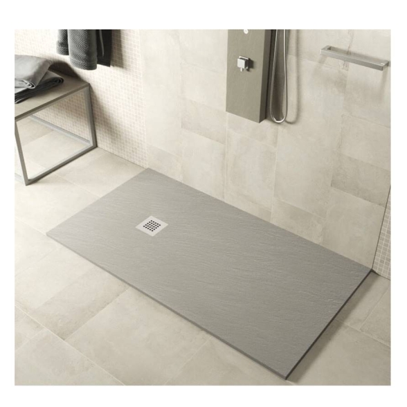 Piatto doccia FLAT 80x120 cm grigio chiaro effetto pietra in mineralmarmo con griglia e piletta sifonata Jonathan