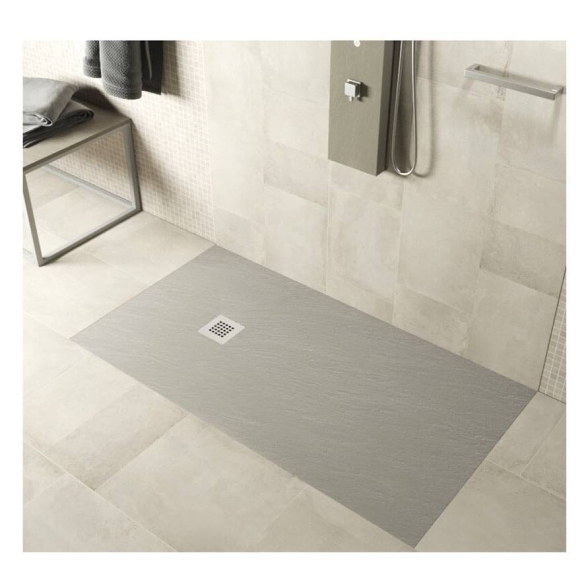 Piatto doccia FLAT 80x120 cm grigio chiaro effetto pietra in mineralmarmo con griglia e piletta sifonata Jonathan