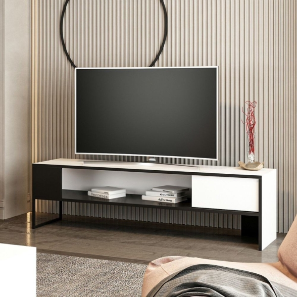 Mobile TV 150x35x42 Con Anta E Vano A Giorno Concord Bianco E Nero