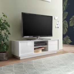 Mobile TV Da Terra 140 Con 2 Ante E Vano Decoder Ice Bianco Lucido