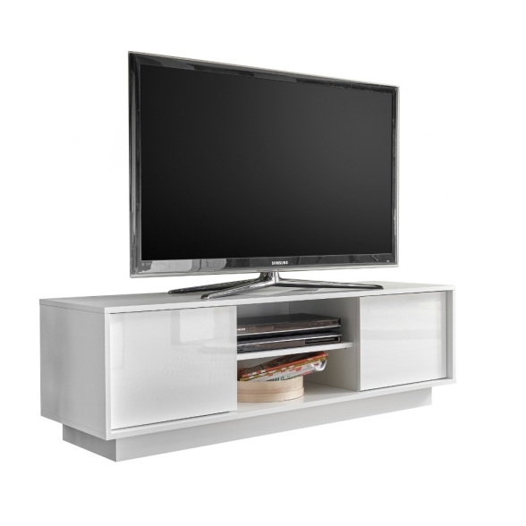 Mobile TV Da Terra 140 Con 2 Ante E Vano Decoder Ice Bianco Lucido