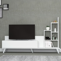 Mobile Porta TV 160 Cm Con Piedini E Libreria Bingo Bianco