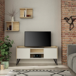 Mobile Porta TV 120 Cm Con Ante E Mensole Klappe Bianco E Rovere